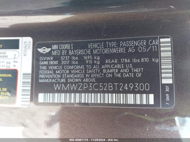 2011 MINI COOPER WMWZP3C52BT249300 Photo 8