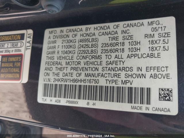 2HKRW1H96HH516750 Honda Cr-v Touring