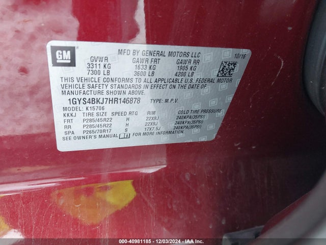 2017 CADILLAC ESCALADE 1GYS4BKJ7HR146878 Photo 8