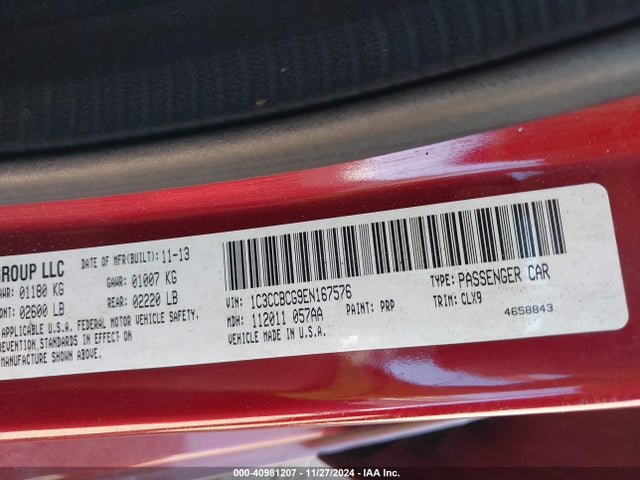 Chrysler 200 Limited 2014 1C3CCBCG9EN167576 Image 9