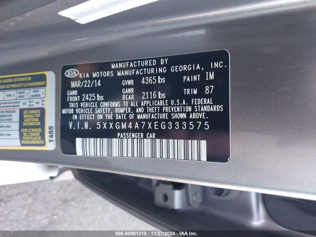 KIA Optima Lx 2014 5XXGM4A7XEG333575 Image 9