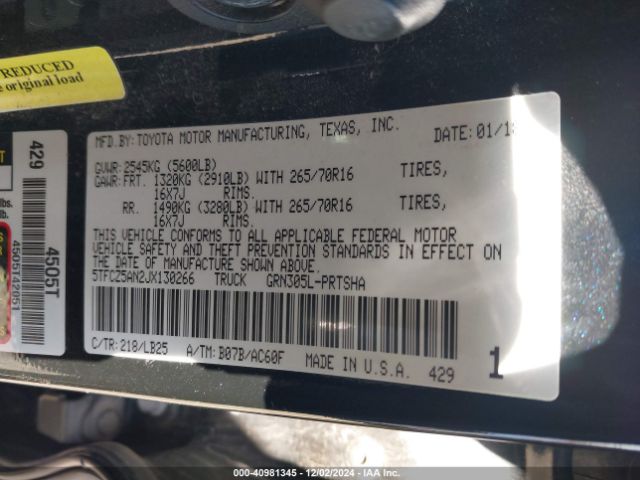 5TFCZ5AN2JX130266 Toyota Tacoma Trd Pro