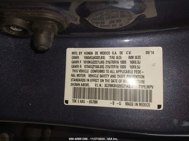 Honda CR-V LX 2014 3CZRM3H32EG714317 Image 9