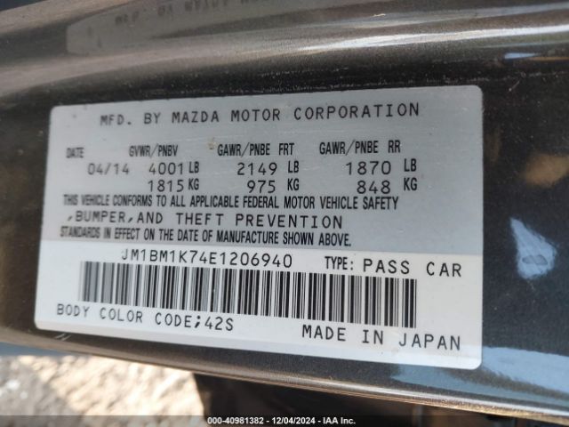JM1BM1K74E1206940 Mazda Mazda3 I Sport