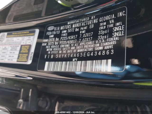 5XYKT4A65EG434863 KIA SORENTO LX