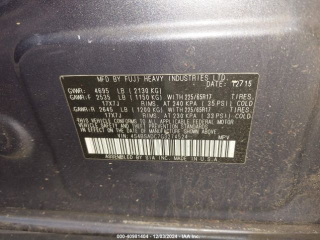 4S4BSADC7G3274524 Subaru Outback 2.5i Premium