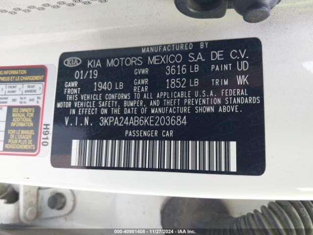 3KPA24AB6KE203684 KIA RIO LX
