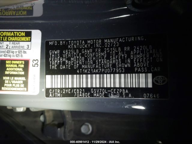 4T1KZ1AK7PU077953 Toyota CAMRY TRD