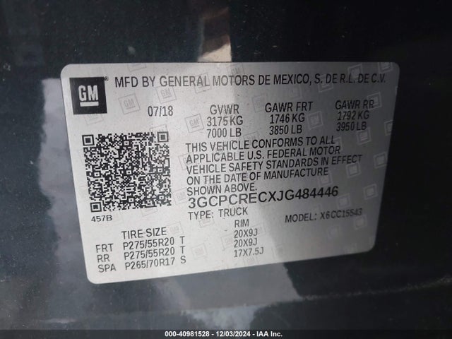 3GCPCRECXJG484446 Chevrolet Silverado 1500 1lt