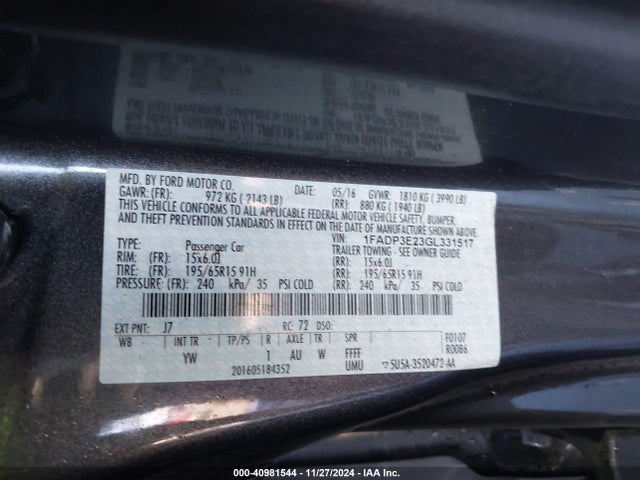 1FADP3E23GL331517 Ford FOCUS S