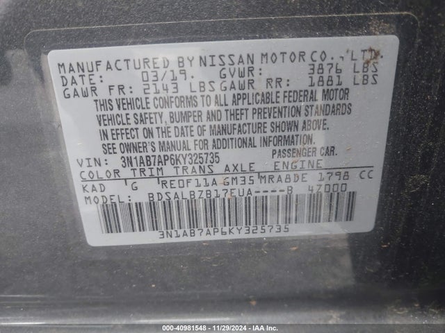 3N1AB7AP6KY325735 Nissan SENTRA S