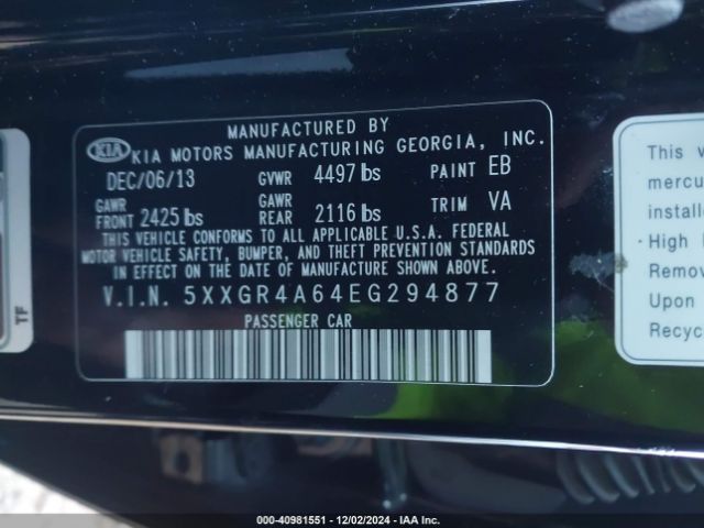 5XXGR4A64EG294877 KIA Optima Sxl Turbo