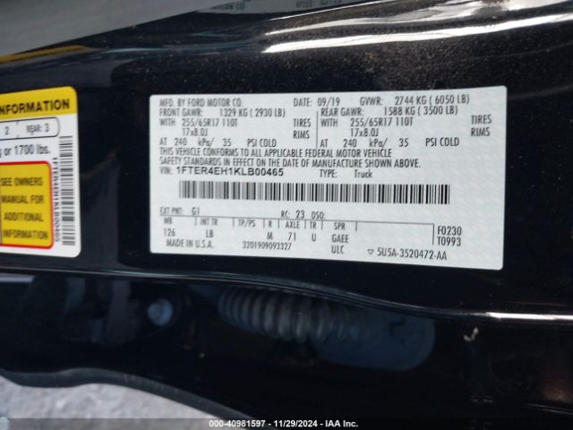 1FTER4EH1KLB00465 Ford Ranger Xlt