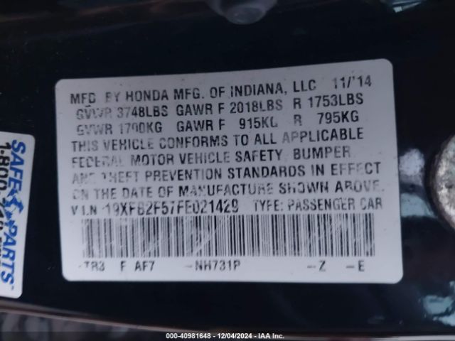 19XFB2F57FE021429 Honda Civic Lx