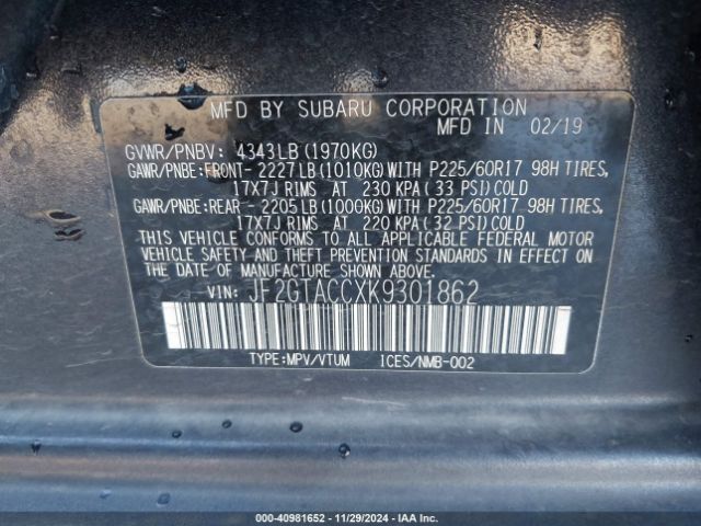 JF2GTACCXK9301862 Subaru Crosstrek 2.0i Premium