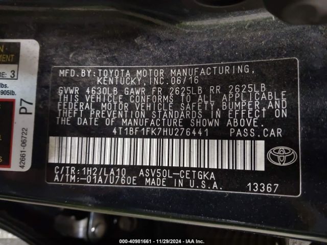 4T1BF1FK7HU276441 Toyota CAMRY XLE
