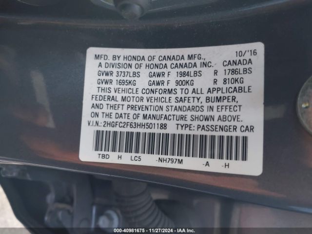 2HGFC2F63HH501188 Honda Civic Lx