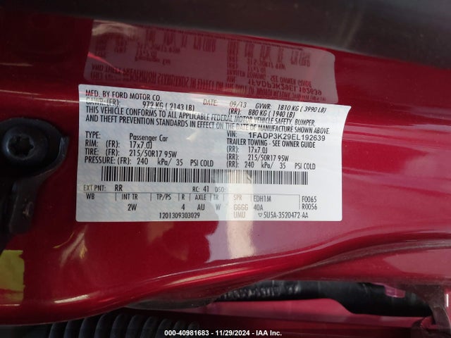 Ford FOCUS SE 2014 1FADP3K29EL192639 Image 9