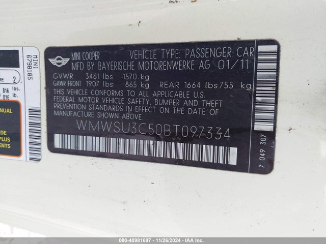 2011 MINI COOPER WMWSU3C50BT097334 Photo 8