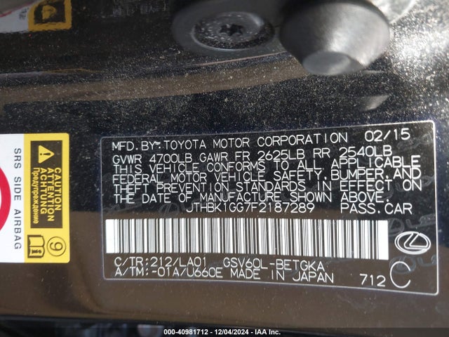 JTHBK1GG7F2187289 Lexus ES 350