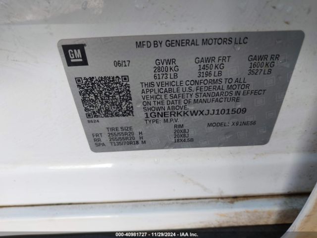 1GNERKKWXJJ101509 Chevrolet Traverse Premier