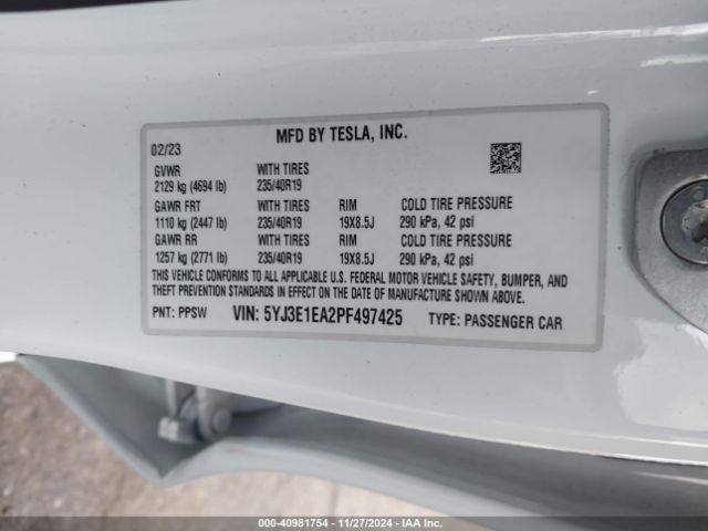 5YJ3E1EA2PF497425 Tesla Model 3 Rear-wheel Drive