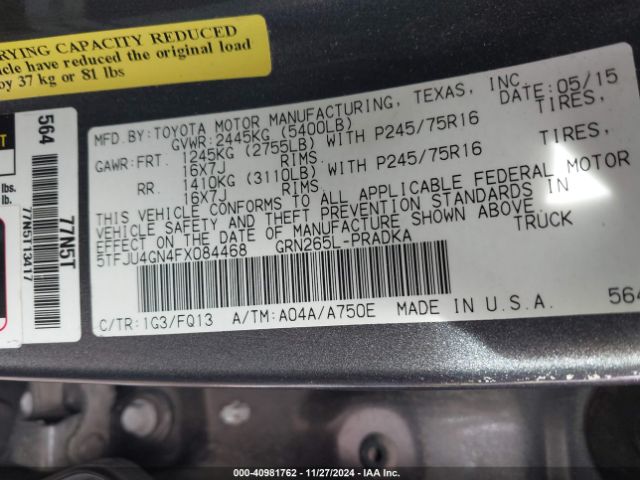 5TFJU4GN4FX084468 Toyota Tacoma Prerunner V6