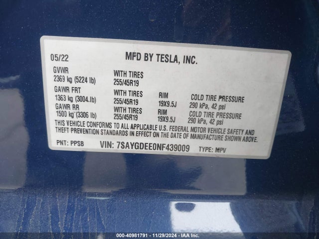 2022 TESLA MODEL Y 7SAYGDEE0NF439009 Photo 8