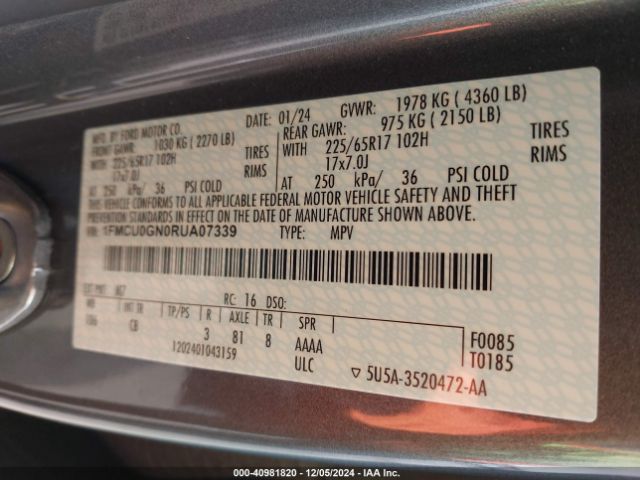 1FMCU0GN0RUA07339 Ford Escape Active