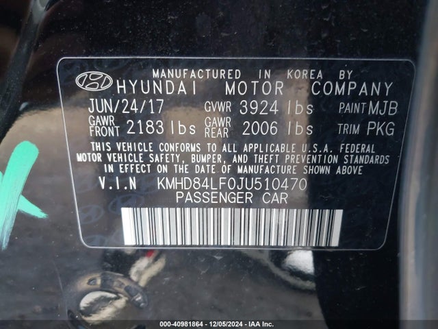 KMHD84LF0JU510470 Hyundai ELANTRA SEL