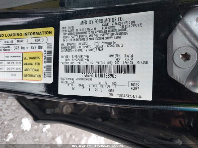 Ford Fusion Hybrid Se 2018 3FA6P0LU1JR138903 Image 9