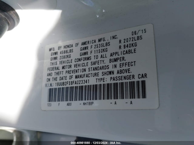 19UUB2F59FA023341 Acura Tlx V6 Tech
