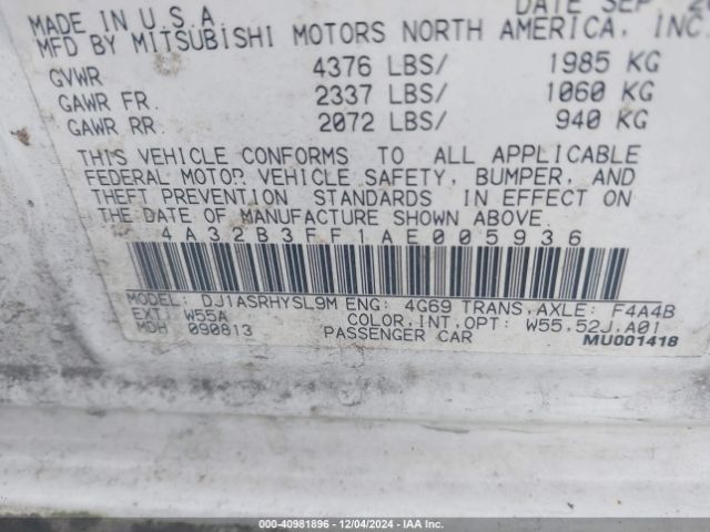 2010 MITSUBISHI GALANT 4A32B3FF1AE005936 Photo 8