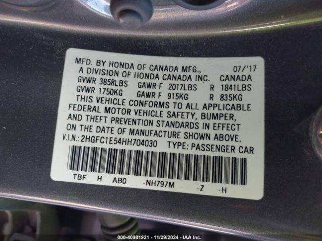 2HGFC1E54HH704030 Honda CIVIC SI
