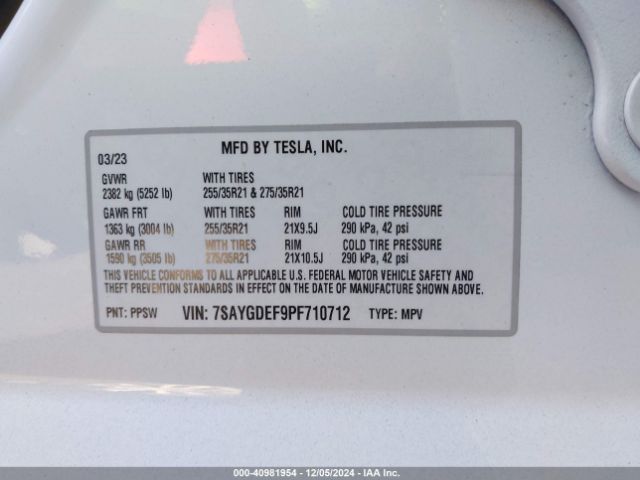 7SAYGDEF9PF710712 Tesla Model Y Performance Dual Motor All-wheel Drive