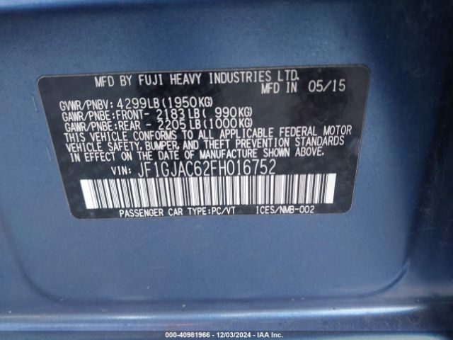 JF1GJAC62FH016752 Subaru Impreza 2.0i Premium