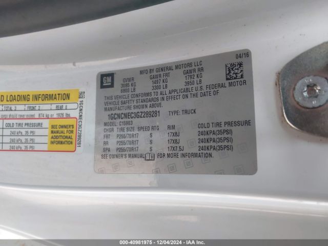 1GCNCNEC3GZ289281 Chevrolet Silverado 1500 Wt