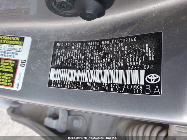 Toyota COROLLA LE 2016 5YFBURHE5GP458733 Image 9