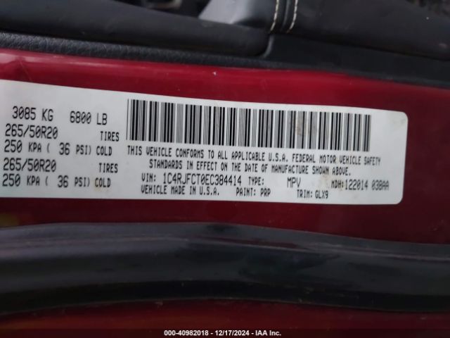 1C4RJFCT0EC384414 Jeep Grand Cherokee Overland