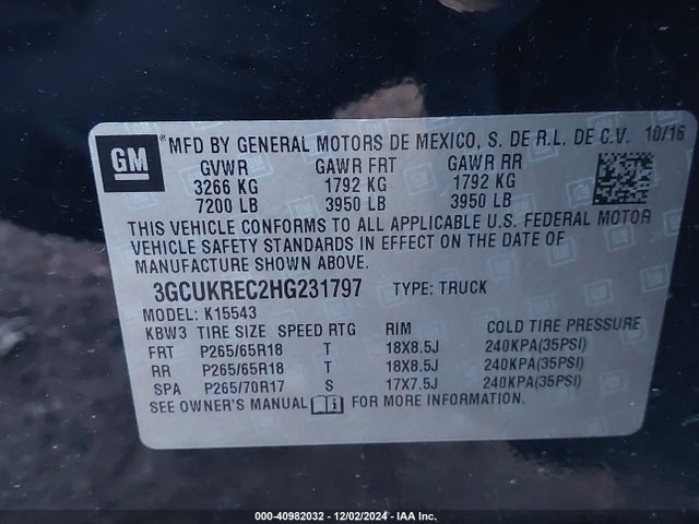 3GCUKREC2HG231797 Chevrolet Silverado 1500 1lt