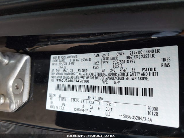 Ford Escape Titanium 2018 1FMCU9J98JUA28380 Image 9