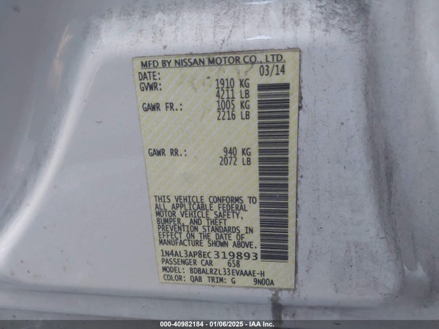 Nissan Altima 2.5 S 2014 1N4AL3AP8EC319893 Image 9