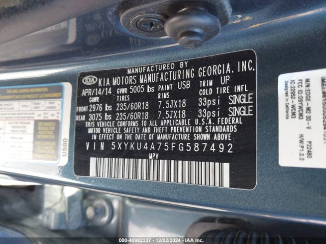5XYKU4A75FG587492 KIA Sorento Ex V6