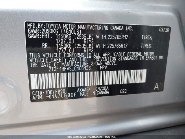 Toyota RAV4 LE 2020 2T3F1RFV5LC106136 Image 9