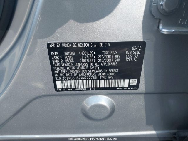 3CZRU5H52MM722785 Honda Hr-v 2wd Ex