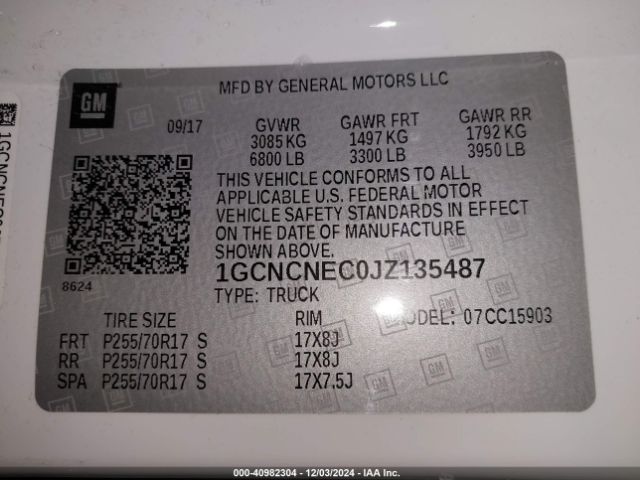 1GCNCNEC0JZ135487 Chevrolet Silverado 1500 Work Truck