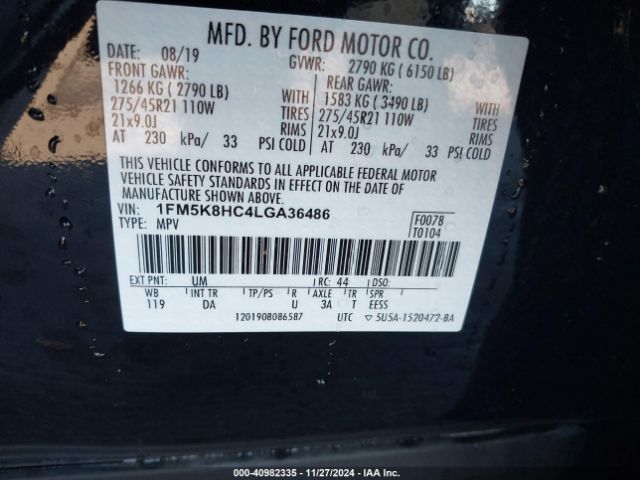 1FM5K8HC4LGA36486 Ford Explorer Platinum