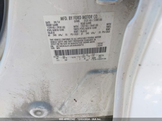2FMDK4JC2EBB26972 Ford EDGE SEL