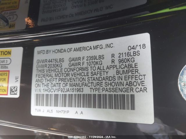 1HGCV1F92JA151963 Honda Accord Touring