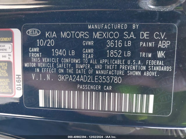 3KPA24AD2LE353780 KIA RIO S